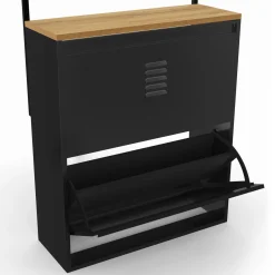 IDMarket Vestiaire d'entrée avec meuble chaussures 2 portes en métal noir* Meubles Noirs|Meubles À Chaussures