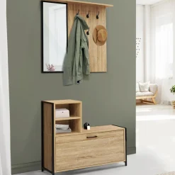 IDMarket Vestiaire d’entrée avec miroir et range-chaussures style industriel* Vestiaires Et Meubles D'Entrée