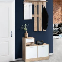 IDMarket Vestiaire d’entrée avec miroir, porte-manteaux et range-chaussures en lot* Meubles Hauts|Collection Design