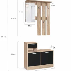 IDMarket Vestiaire d'entrée avec miroir, porte-manteaux et range-chaussures* Meubles Hauts|Collection Design