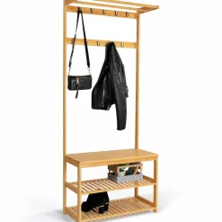 IDMarket Vestiaire d’entrée en bambou avec portant à vêtements et chaussures* Meubles Hauts|Collection Bambou