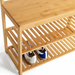 IDMarket Vestiaire d’entrée en bambou avec portant à vêtements et chaussures* Meubles Hauts|Collection Bambou