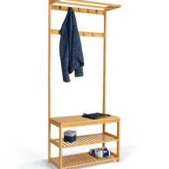 IDMarket Vestiaire d’entrée en bambou avec portant à vêtements et chaussures* Meubles Hauts|Collection Bambou