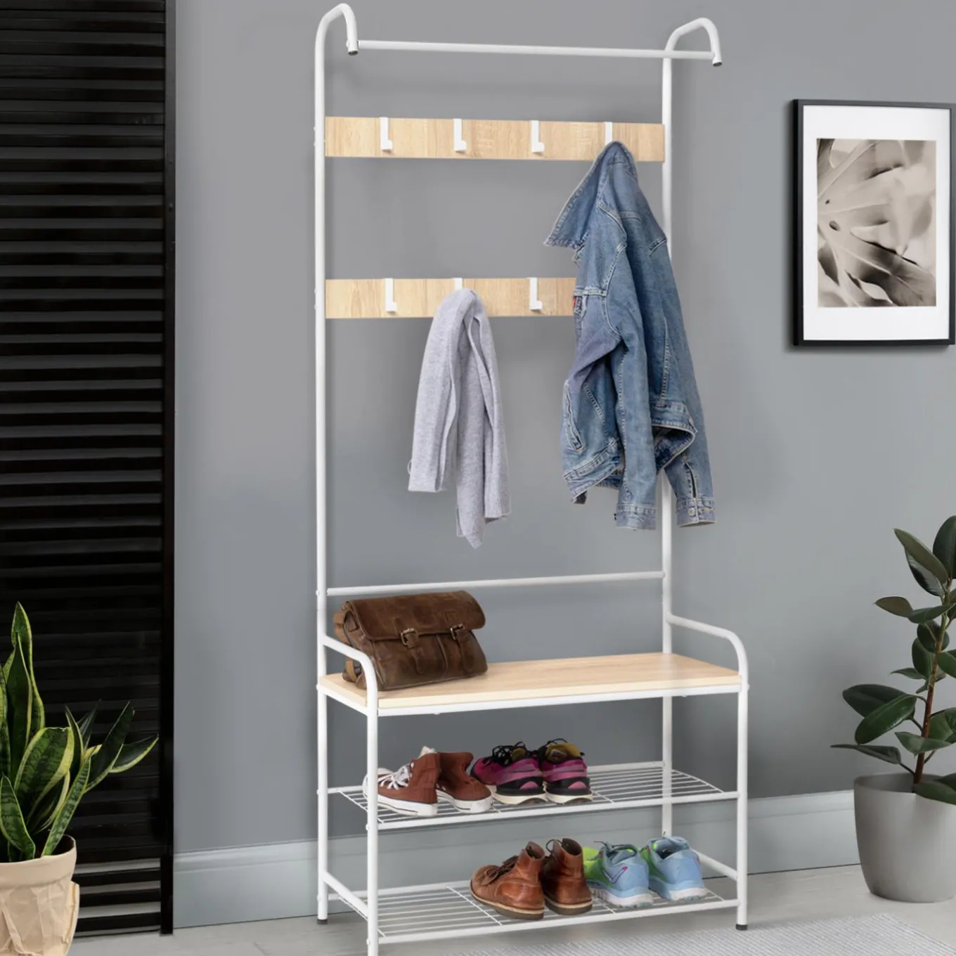 IDMarket Vestiaire d'entrée industriel bois et métal blanc* Vestiaires Et Meubles D'Entrée