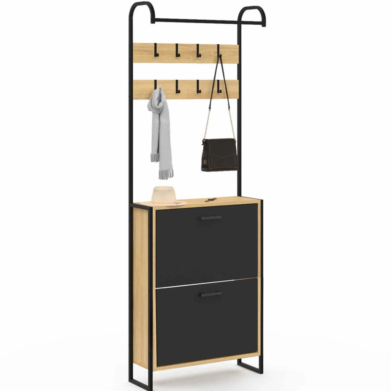 IDMarket Vestiaire d'entrée meuble chaussures 2 portes bois et noir* Vestiaires Et Meubles D'Entrée