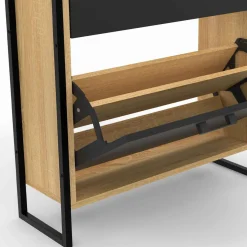 IDMarket Vestiaire d'entrée meuble chaussures 2 portes bois et noir* Vestiaires Et Meubles D'Entrée