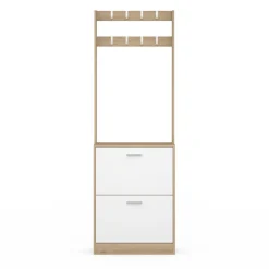 IDMarket Vestiaire d'entrée meuble chaussures 2 portes effet bois et blanc* Meubles À Chaussures|Vestiaires Et Meubles D'Entrée