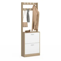 IDMarket Vestiaire d'entrée meuble chaussures 2 portes effet bois et blanc* Meubles À Chaussures|Vestiaires Et Meubles D'Entrée