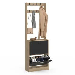 IDMarket Vestiaire d'entrée meuble chaussures 2 portes effet bois et noir* Meubles À Chaussures|Vestiaires Et Meubles D'Entrée