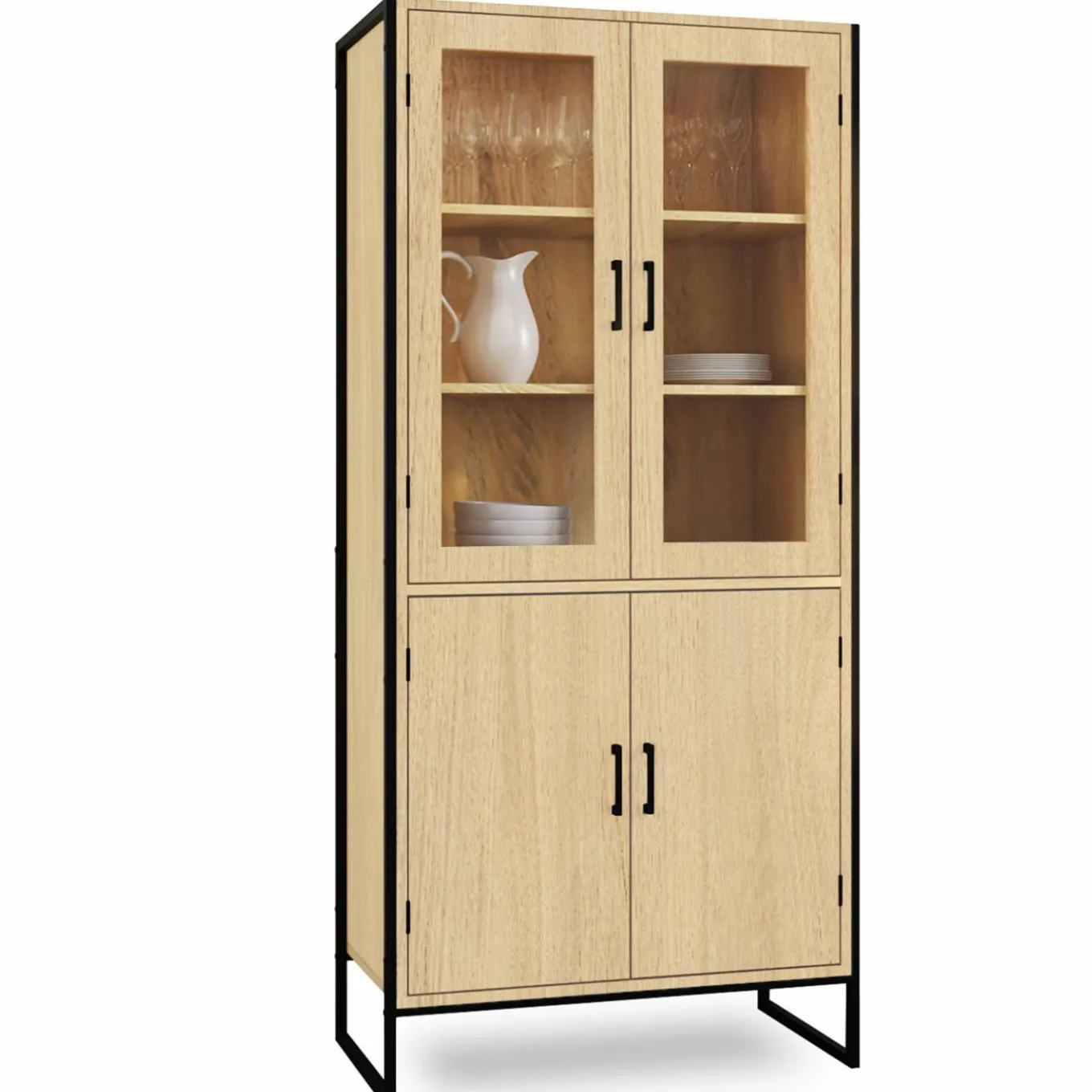 IDMarket Vitrine buffet haut industriel 176 cm avec portes et étagères* Meubles Hauts|Collection Industrielle