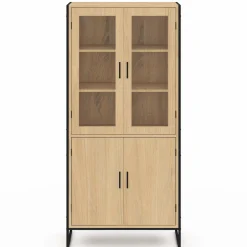 IDMarket Vitrine buffet haut industriel 176 cm avec portes et étagères* Meubles Hauts|Collection Industrielle