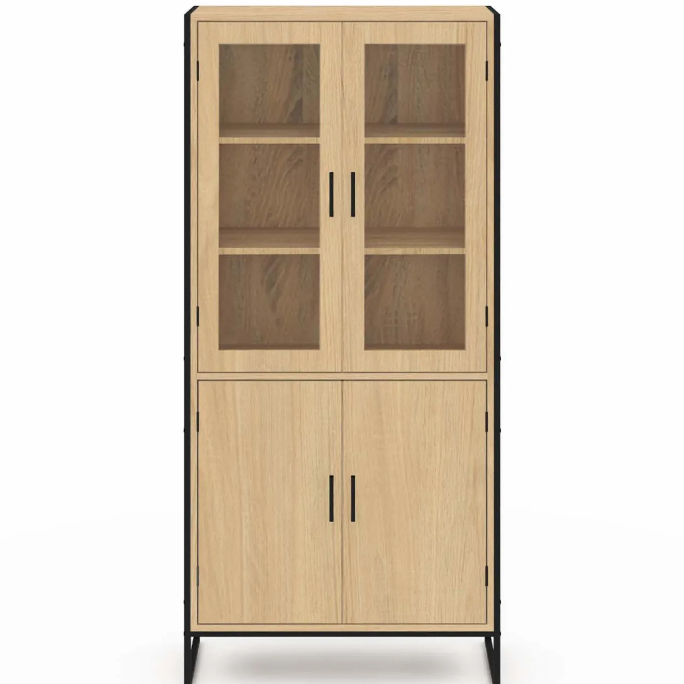 IDMarket Vitrine buffet haut industriel 176 cm avec portes et étagères* Meubles Hauts|Collection Industrielle