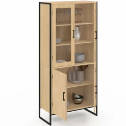 IDMarket Vitrine buffet haut industriel 176 cm avec portes et étagères* Meubles Hauts|Collection Industrielle