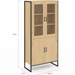 IDMarket Vitrine buffet haut industriel 176 cm avec portes et étagères* Meubles Hauts|Collection Industrielle