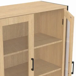 IDMarket Vitrine buffet haut industriel 176 cm avec portes et étagères* Meubles Hauts|Collection Industrielle